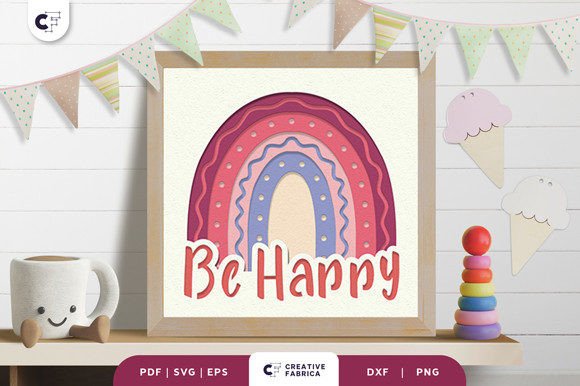 Be Happy Boho Rainbow 3D Paper Cut: A Layered Design Delight