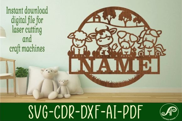 Cute Farm Animals Name Sign SVG Laser for Personalized Crafting